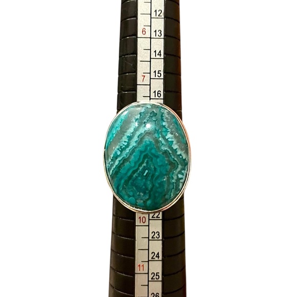 Green Mexican Laguna Lace Agate Gemstone Silver Ring Size 8.5 - Picture 6 of 6